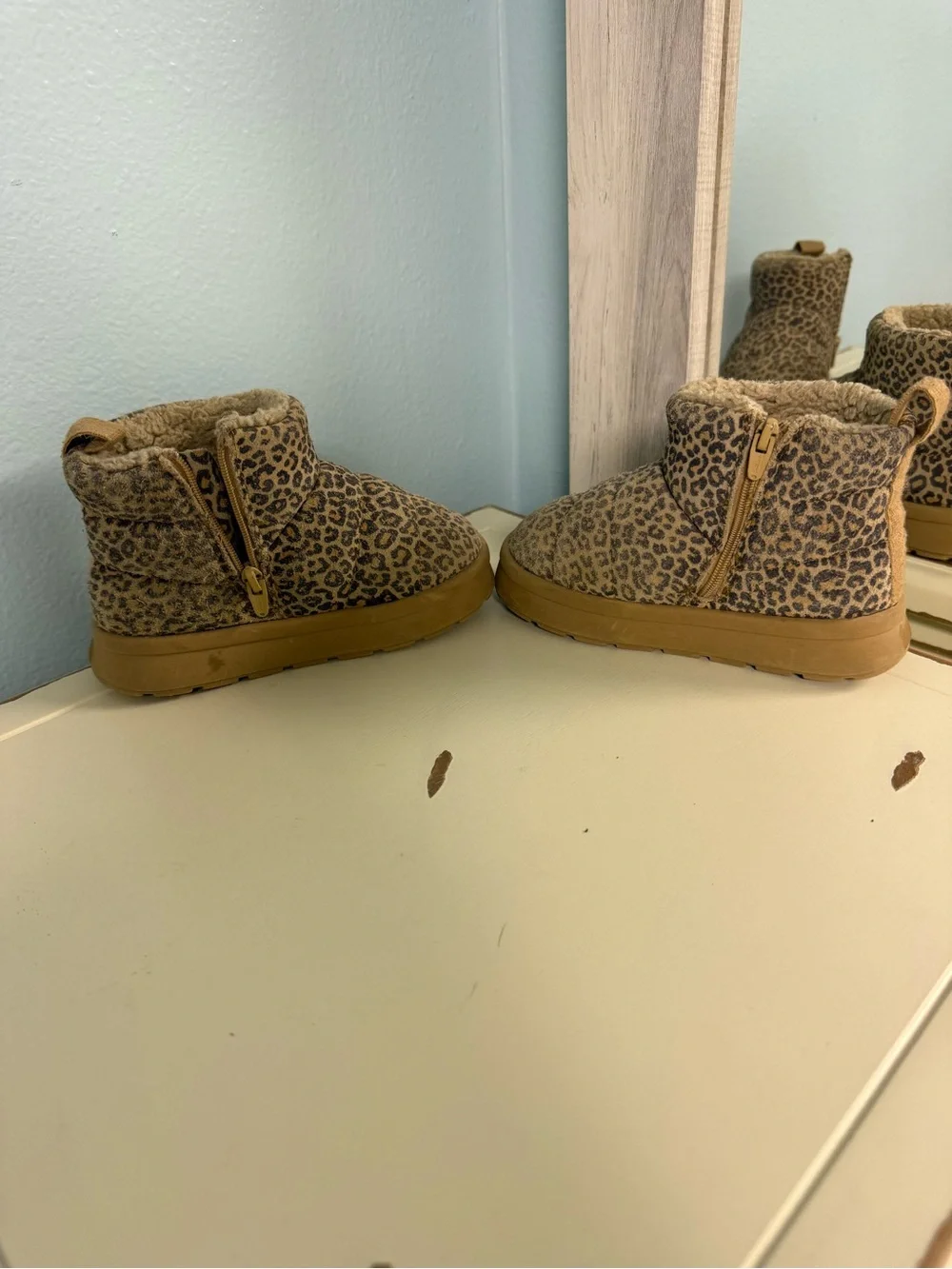 Zara Kids Leopard Sherpa Lined Ankle Boots EUR 24 Toddler US 8 Cozy
